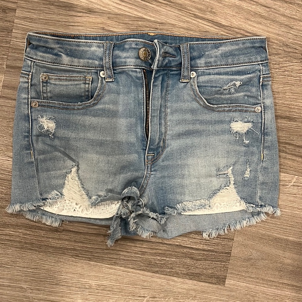 American eagle stretch light wash shorts